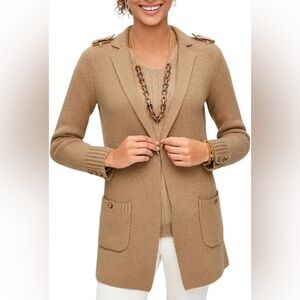 TALBOTS Wool Blend Notch Collar Cardigan  in English Toffee , camel , oatmeal L